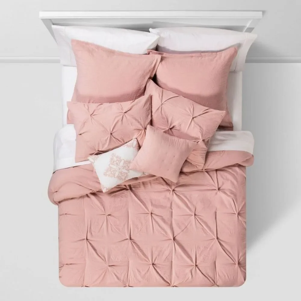8pc King Pinch Pleat Comforter Set Blush - Polyester Machine Washable